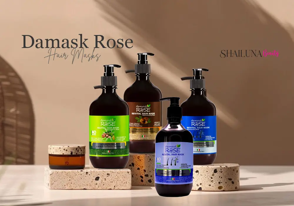 ماسک مو داخل حمام داماسک رز DAMASK ROSE مدل ماکادمیا مناسب موهای رنگ شده و وز