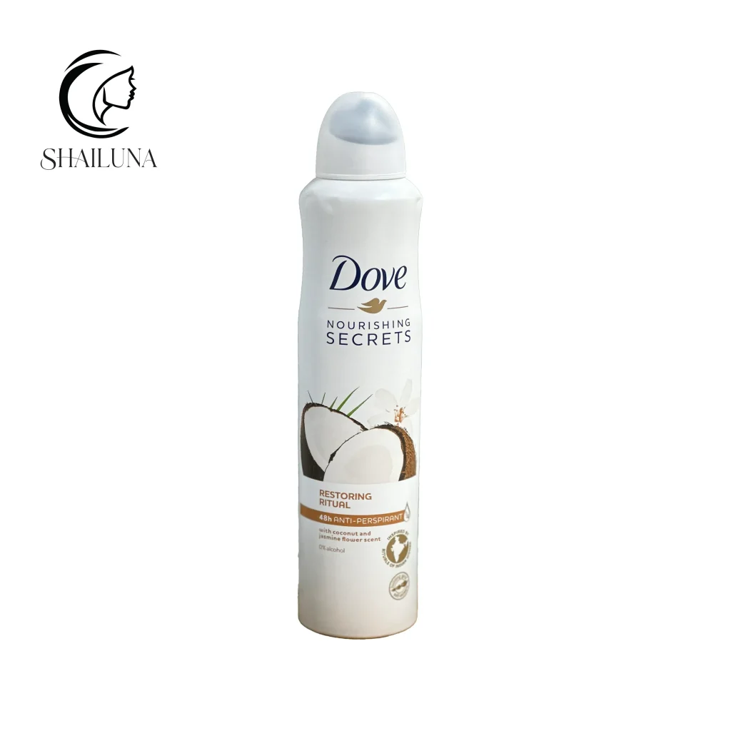 اسپری بدن ضد تعریق داو dove مدل NOURISHING SECRETS با رایحه نارگیل و یاس
